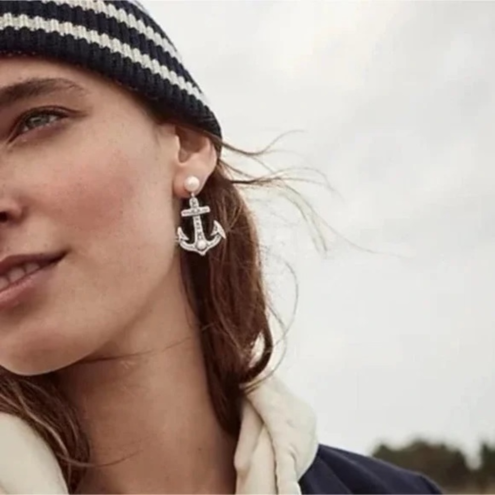 NWT J.Crew Nautical Silver and Fresh Water Pearl Drop Earrings.
